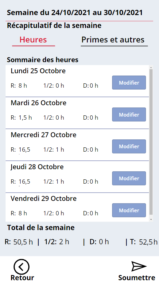 Capture d’écran de l’application — Feuille de temps chantier