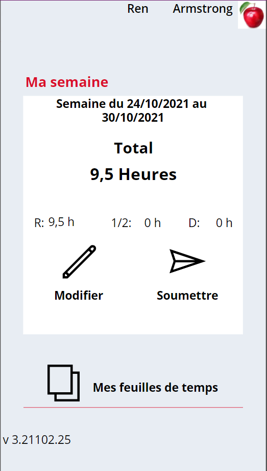 Capture d’écran de l’application — Feuille de temps chantier