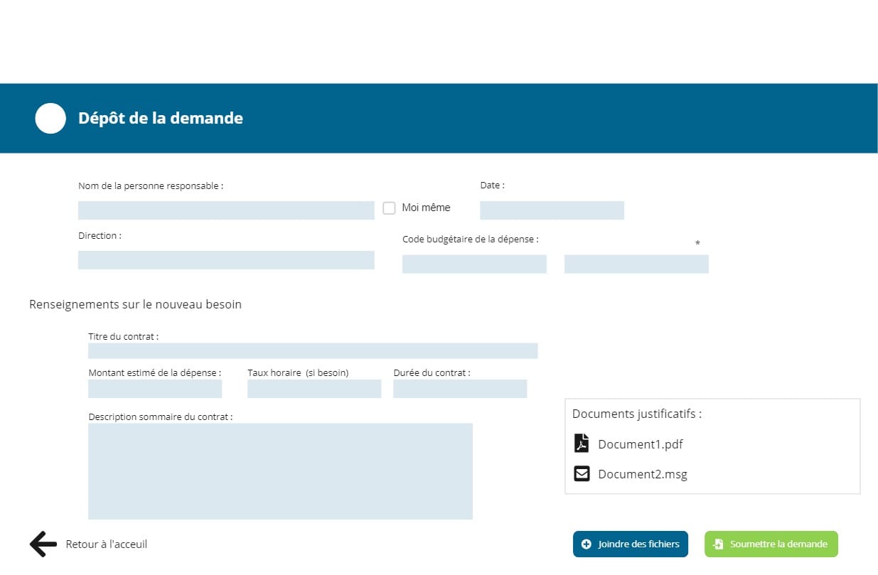 Capture d’écran de l’application — Automatisation du processus de gestion contractuelle