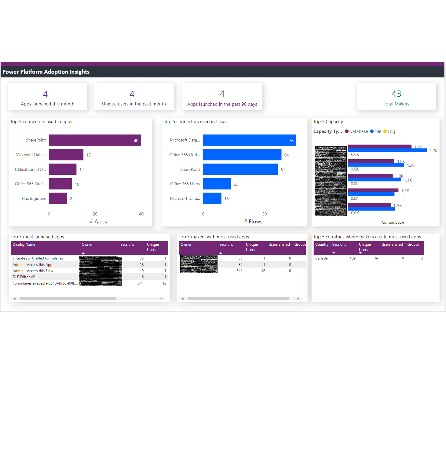Capture d’écran de l’application — Gouvernance des outils Power Platform