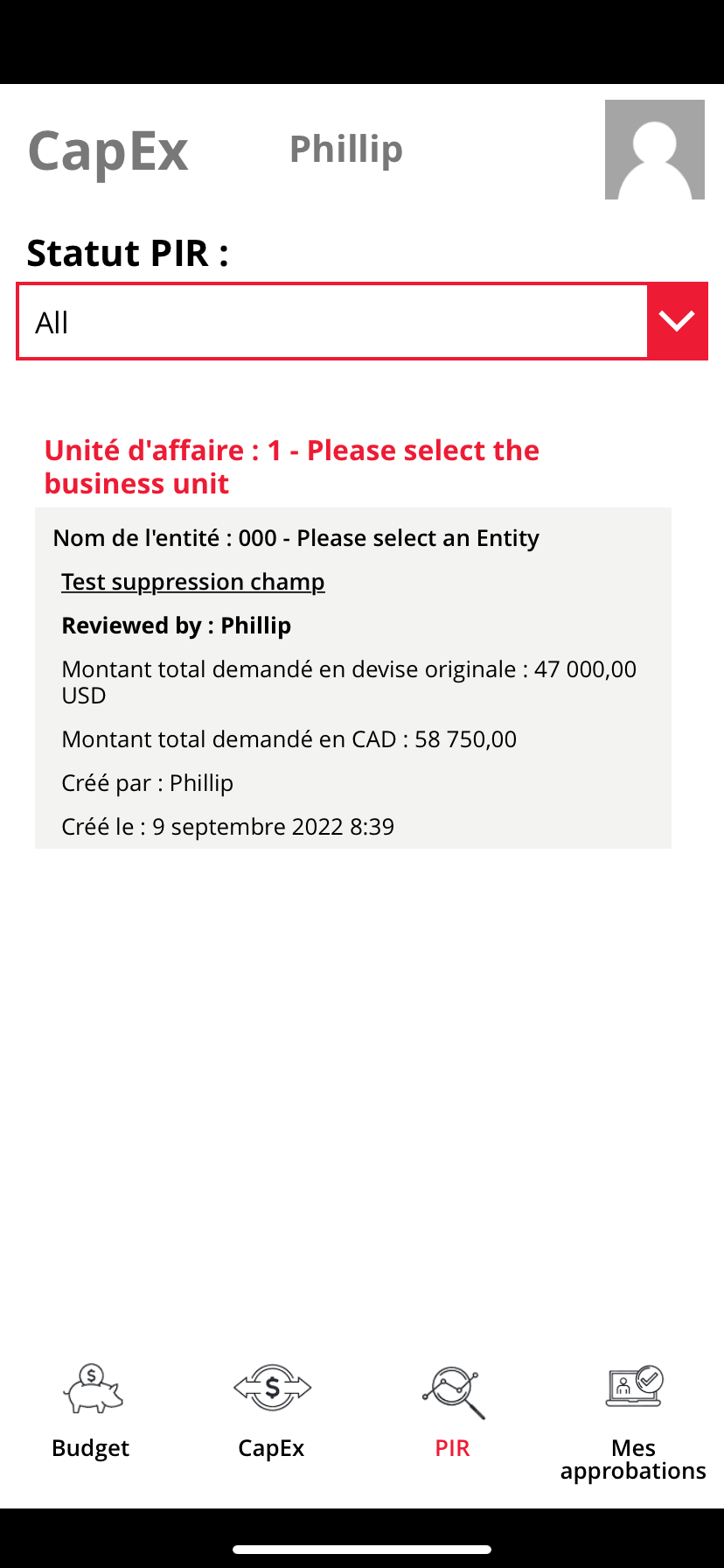 Capture d’écran de l’application — Application Legacy vers Power Apps