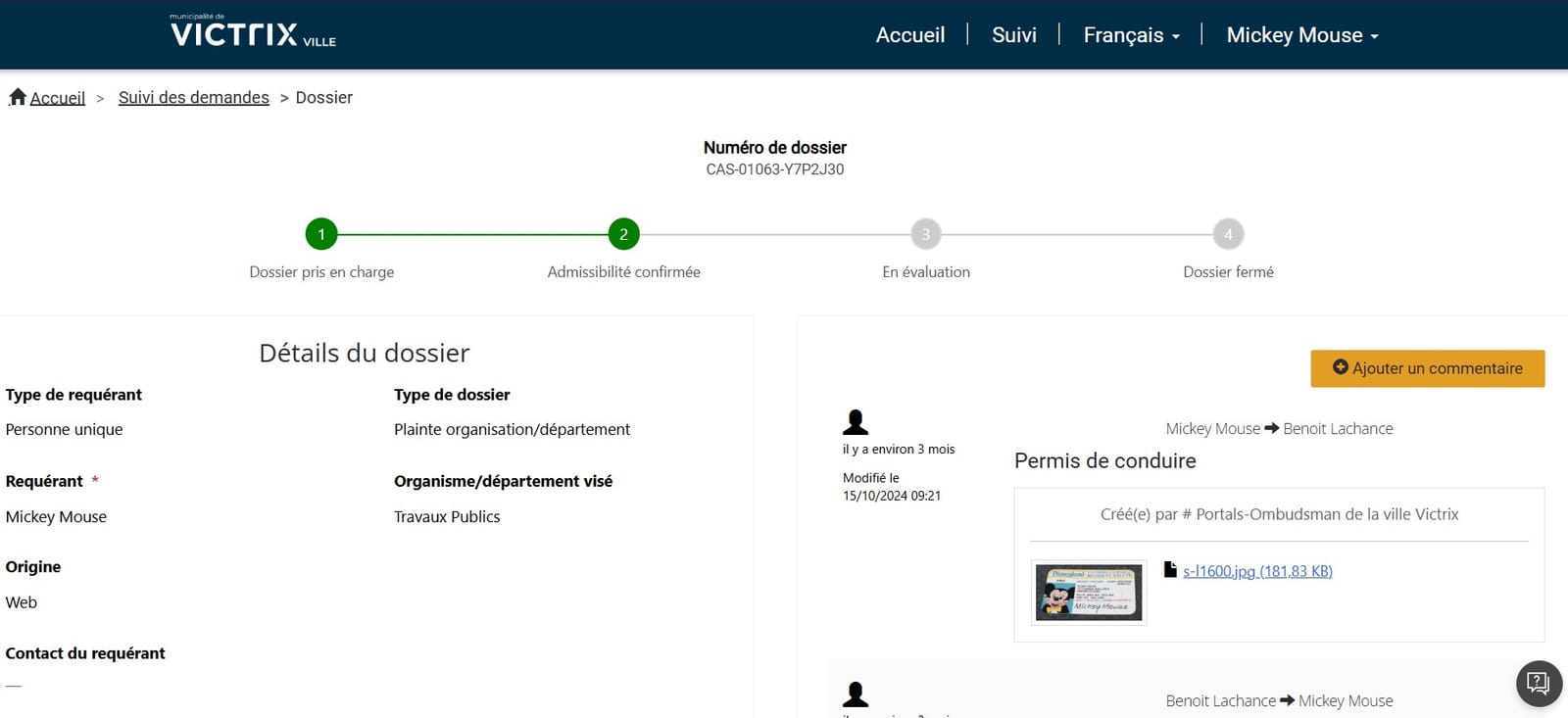Capture d’écran de l’application — Portail de gestion des requêtes pour l’Ombudsman