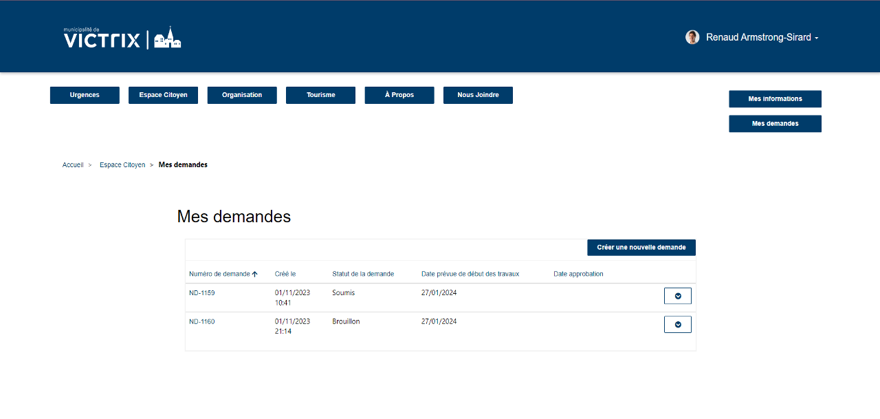 Capture d’écran de l’application — Portail de gestion des subventions