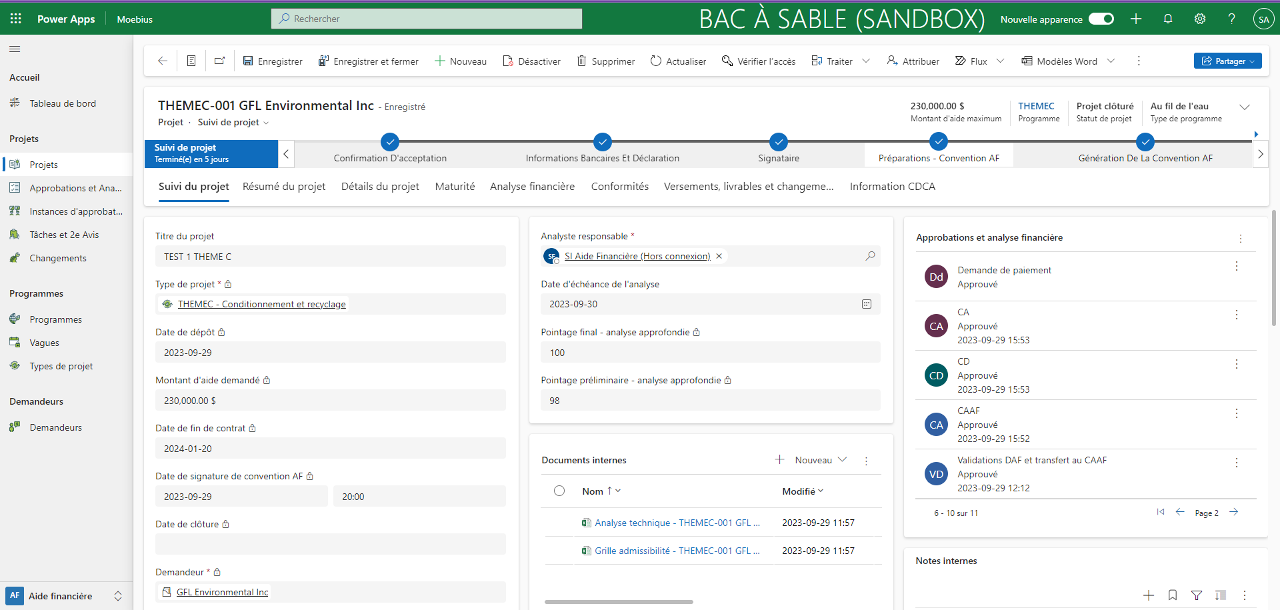 Capture d’écran de l’application — Portail de gestion des subventions