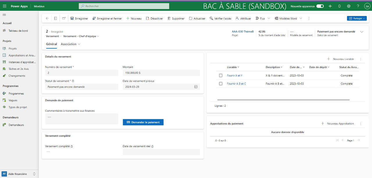 Capture d’écran de l’application — Portail de gestion des subventions