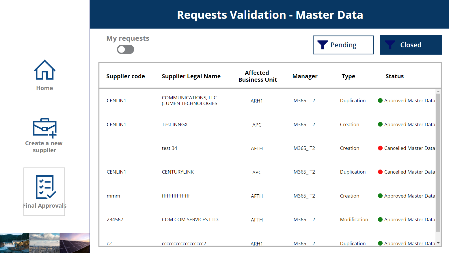 Capture d’écran de l’application — Registre des applications organisationnelles