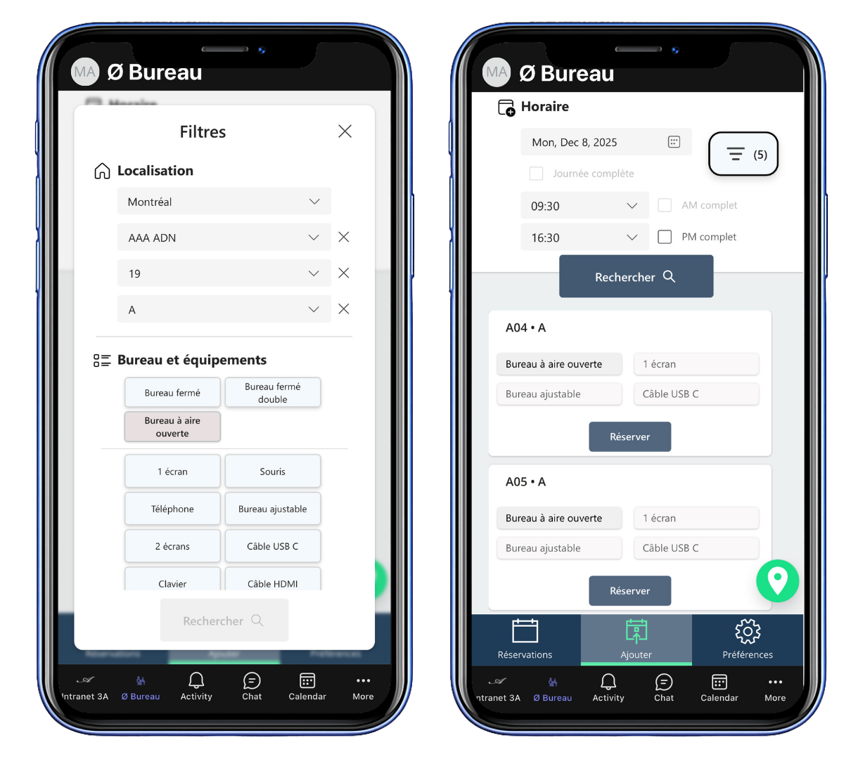 interface utilisateur mobile Obureau