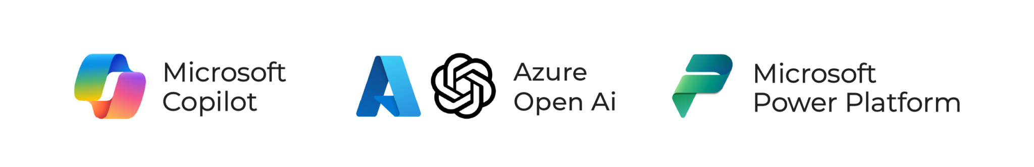 Logo Microsoft Copilot, Azure Open AI et Microsoft Power Platform